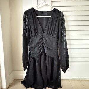 sheer sleeve mini black dress